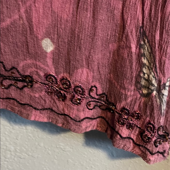 2/$12 Greater Good Rayon Blouse Butterfly Print Crinkle Gauze Tie Dye Ombré - Picture 4 of 9